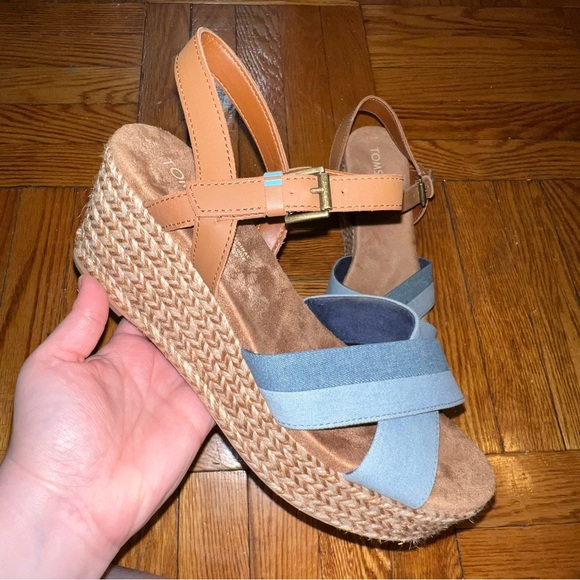 Toms Womens Willow Suede Strappy Wedge Sandals Denim - Picture 1 of 9